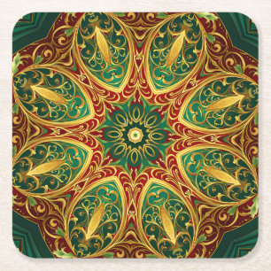 Green Red Gold Decorative Holiday Paper Coaster