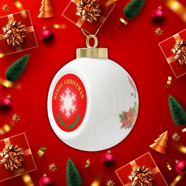 Green, Red & Gold Merry Christmas | Ceramic Ball Christmas Ornament (Creator Uploaded)