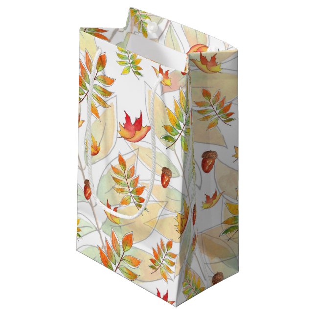 GREEN RED GOLD ORANGE AUTUMN LEAVES SMALL GIFT BAG (Front Angled)
