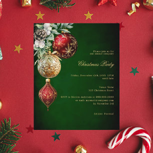 Green red gold ornament Christmas Party invitation