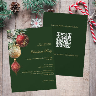 Green red gold QR code business Christmas Party Invitation