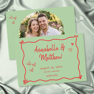 Green Red Hand Drawn Heart Whimsical Photo Save The Date