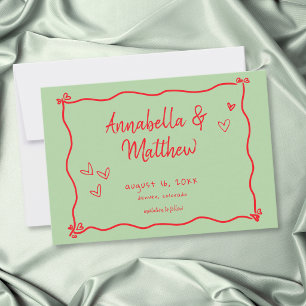 Green Red Hand Drawn Heart Whimsical Wedding Save The Date