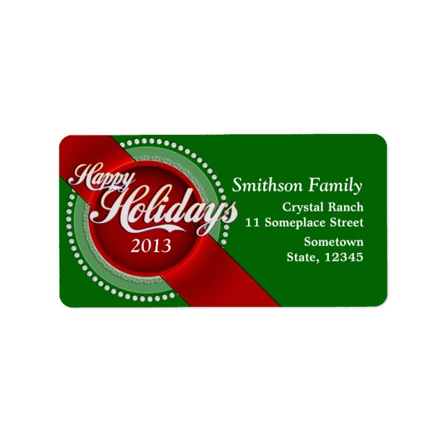 Green & Red Happy Holidays Christmas Gift Labels (Front)