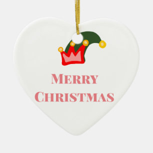 Green red hat merry Christmas add name text name Ceramic Tree Decoration