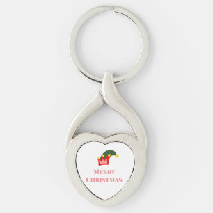 Green red hat merry Christmas add name text name Key Ring