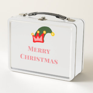 Green red hat merry Christmas add name text name Metal Lunch Box