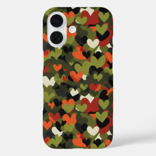 Green Red Heart Pattern iPhone 16 Case