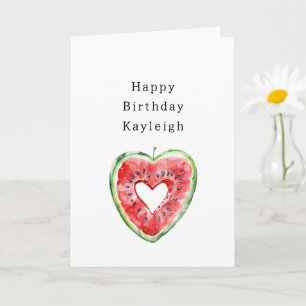 Green Red Heart Watermelon Birthday Card