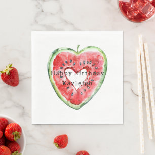 Green Red Heart Watermelon Birthday Napkin