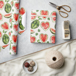 Green Red Heart Watermelons Birthday Wrapping Paper