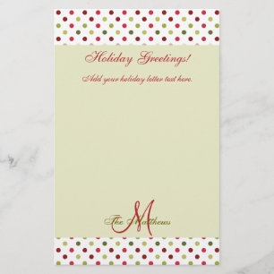 Green Red Holiday Letter Template Polka Dots Stationery