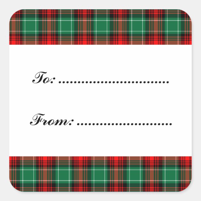 Green Red Holiday Plaid Custom Gift Stickers (Front)