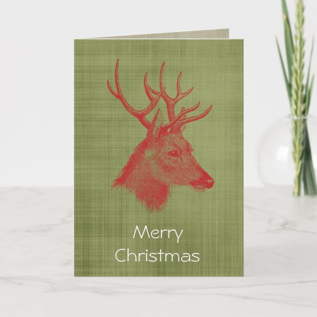 Green Red Holiday Rustic Deer Card (Front)