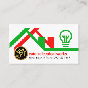 Green Red Home Wire Frame Electrician Business Card
