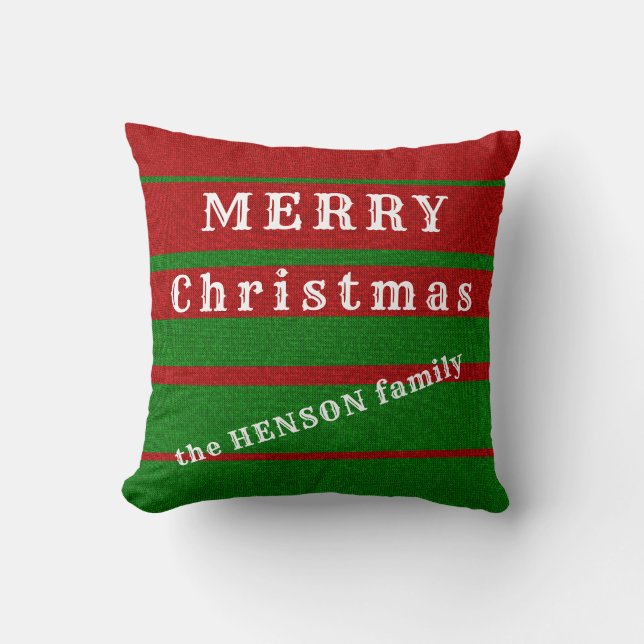 Green Red Knitting Merry Christmas Family Holiday Cushion (Front)