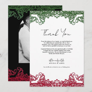 Green & Red Lace Elegant Fiesta Thank You Invitation