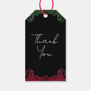 Green & Red Lace Elegant Fiesta Wedding  Gift Tags