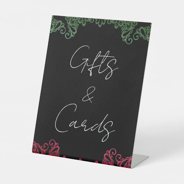 Green Red Lace Elegant Fiesta Wedding Gifts Cards  Pedestal Sign (Front)