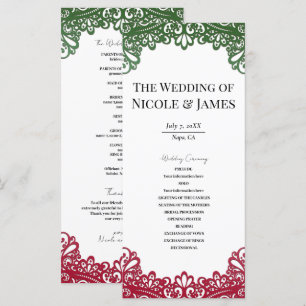 Green & Red Lace Elegant Fiesta Wedding Program Menu