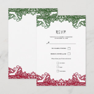 Green & Red Lace Elegant Fiesta Wedding RSVP
