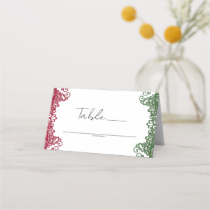 Green Red Lace Elegant Fiesta Wedding Table Number Place Card