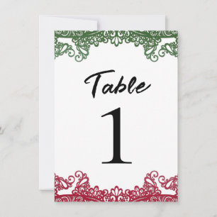 Green & Red Lace Elegant Fiesta White Table Number