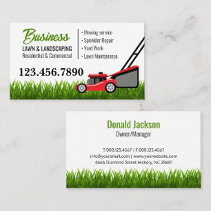 Green Red Lawn Mower Landscaping Service Business Card