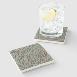 Green Red Leopard Print Stone Coaster