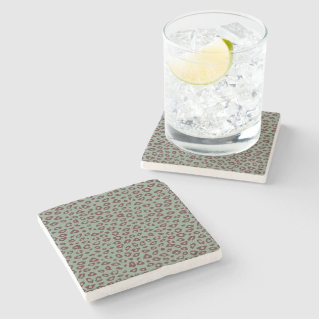 Green Red Leopard Print Stone Coaster (Side)