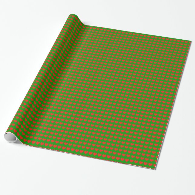 green & red love hearts wrapping paper (Unrolled)