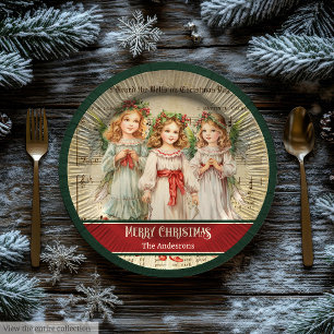 Green Red Merry Christmas Plates Angels Keepsake