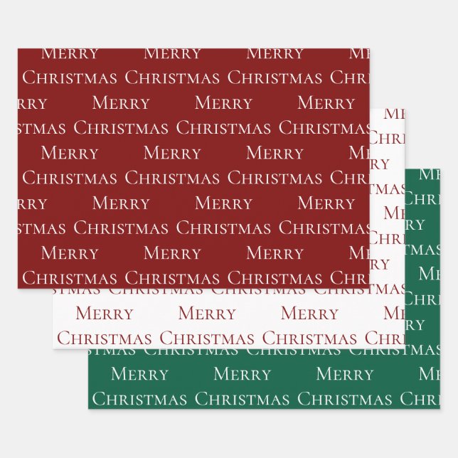 Green Red Merry Christmas Quote Wrapping Paper Sheet (Set)