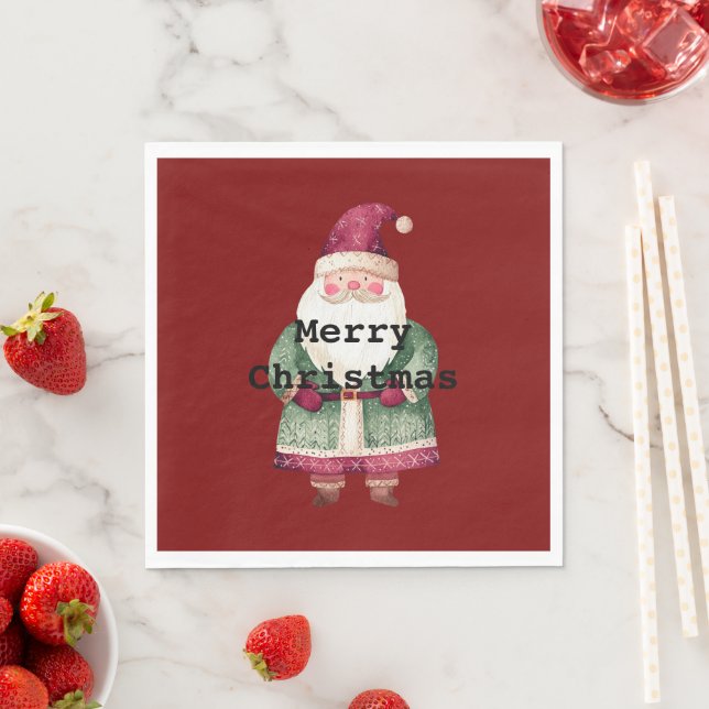 Green Red Merry Christmas Santa Napkin (Insitu)