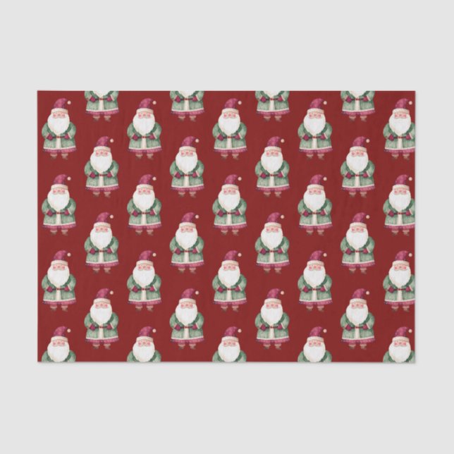 Green Red Merry Christmas Santa Tissue Paper (Front)
