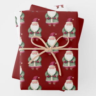 Green Red Merry Christmas Santa Wrapping Paper Sheet