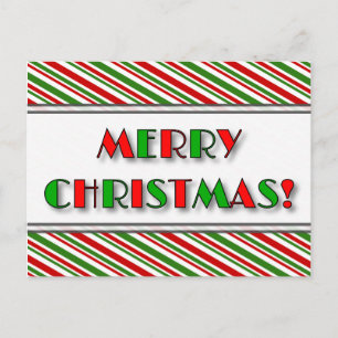 Green & Red "MERRY CHRISTMAS!" + Stripes Postcard