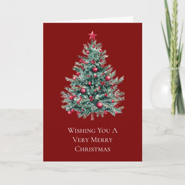 Green Red Merry Christmas Tree Card (Front)