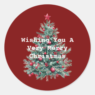 Green Red Merry Christmas Tree Classic Round Sticker