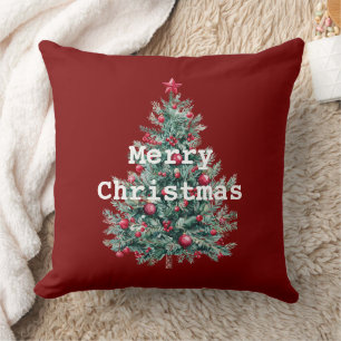 Green Red Merry Christmas Tree Santa (on back) Cushion