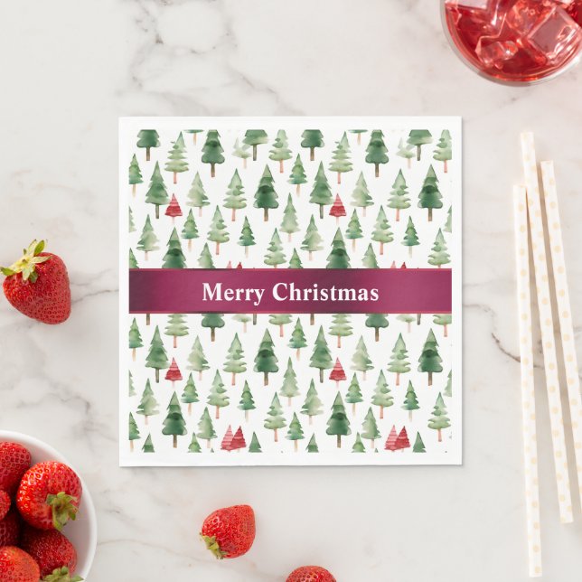 Green Red Merry Christmas Trees  Napkin (Insitu)