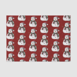 Green Red Merry Christmas Trees Snowman Tissue Paper