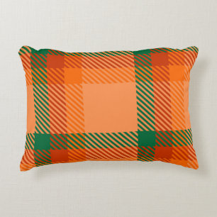 Green, Red, Orange and Beige Tartan Plaid Scottish Decorative Cushion