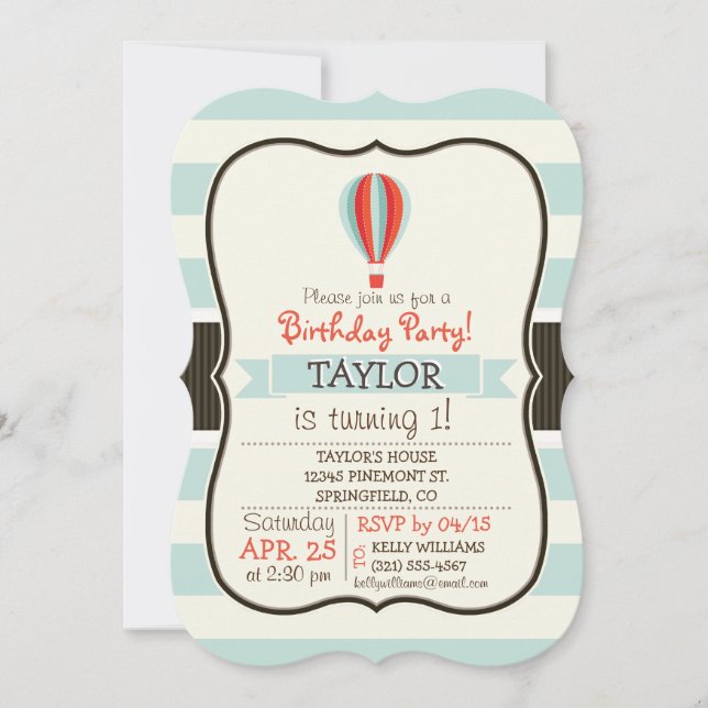 Green, Red, Orange Hot Air Balloon Invitation (Front)