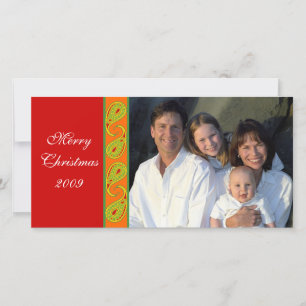Green Red Orange Paisley Family Christmas Photo Holiday Card