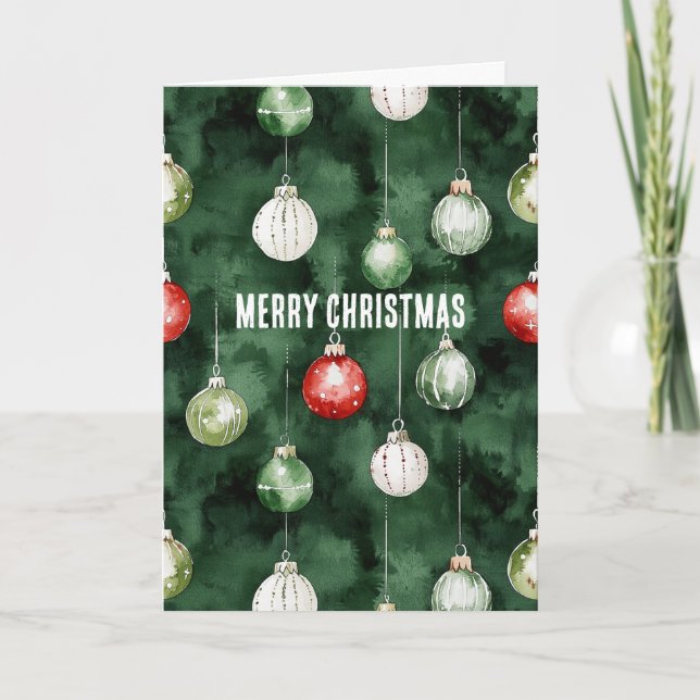 Green Red Ornaments Christmas Card (Front)
