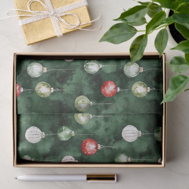 Green Red Ornaments Christmas Tissue Paper (Gift)