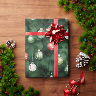 Green Red Ornaments Christmas Wrapping Paper