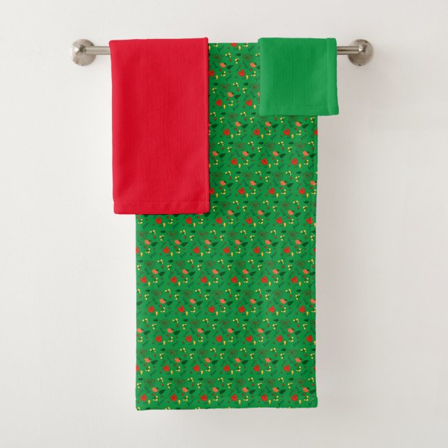 Green red Pattern mini wildflower  Bath Towel Set (Insitu)