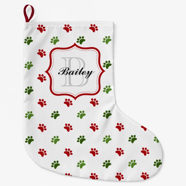 Green Red Personalised Pet Name Christmas Large Christmas Stocking (Front)